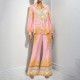 Plus Size Long Sleeve Pink Printed Shirt Pants Casual Set GMAN-29121