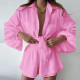 Plus Size Solid Color Shirt And Ruffles Shorts 2 Piece Set GMAN-8932