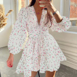 Plus Size V Neck Floral Print V Neck Midi Dress GMAN-8536
