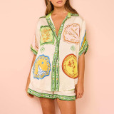 Plus Size Casual Print Shirt Two Piece Shorts Set GMAN-28063