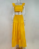 Plus Size Solid Color Sleeveless Two Piece Skirts Set GMAN-8114