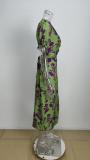 Plus Size Print V Neck Pleated Maxi Dress GMAN-28272