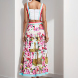 Plus Size Print Patchwork Vest+Long Skirts Suit GMAN-28993