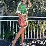 Plus Size Lapel single-breasted Long-sleeve Printed Shirt Dress GMAN-24545