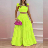 Plus Size Solid Color Sleeveless Two Piece Skirts Set GMAN-8114