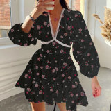 Plus Size V Neck Floral Print V Neck Midi Dress GMAN-8536