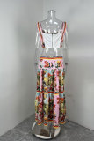 Plus Size Print Patchwork Vest+Long Skirts Suit GMAN-28993
