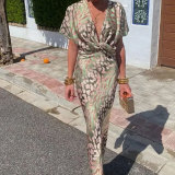Plus Size Sexy V Neck Print Maxi Dress GMAN-28206