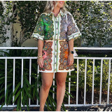 Plus Size Lapel single-breasted Long-sleeve Printed Shirt Dress GMAN-24545