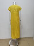 Plus Size Solid Color Pleated Loose Maxi Dress GMAN-28011