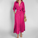 Plus Size Tie Up Print Long Sleeve Shirt Dress GMAN-24543