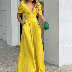 Plus Size Short Sleeve V Neck Loose Jumpsuit GMAN-22152