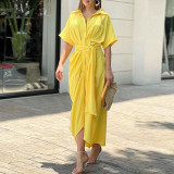 Plus Size Lapel Print Short Sleeve Shirt Dress GMAN-22037-8651