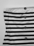Stripe Wrap Chest Slim Long Dress YH-5366