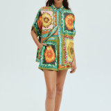 Plus Size Fashion Lapel Shirt Two Piece Shorts Set GMAN-28311