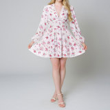 Plus Size V Neck Floral Print V Neck Midi Dress GMAN-8536