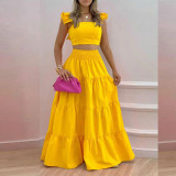 Plus Size Solid Color Sleeveless Two Piece Skirts Set GMAN-8114