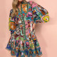 Plus Size Lace-up Pleated Ruffle Vintage Dress GMAN-25278