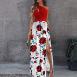Plus Size Slash Shoulder Print Split Maxi Dress GMAN-21703