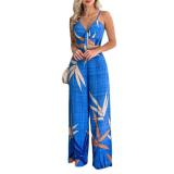 Plus Size Print Sling Tops And Wide Leg Pants Suit GMAN-8258