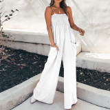 Plus Size Solid Color Sling Pleated Jumpsuit GMAN-9050