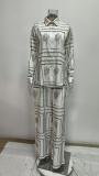 Plus Size Long Sleeve Print Shirt Loungewear Pants Suit GMAN-28613