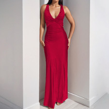 Plus Size Sexy V-neck Pleated Maxi Dress GMAN-28978