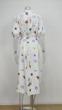 Plus Size Print Tie Up Lapel Shirt Dress GMAN-25113