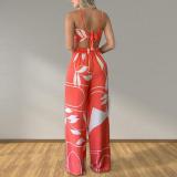Plus Size Print Sling Tops And Wide Leg Pants Suit GMAN-8258