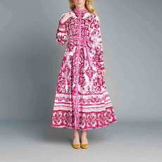 Plus Size Print Long Sleeve Tie Up Maxi Dress GMAN-28398