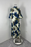 Plus Size Loose Print Bubble Sleeve Maxi Dress GMAN-29008