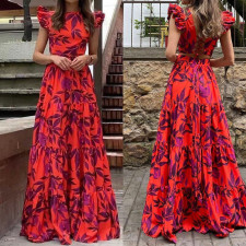 Plus Size O Neck Ruffles Sleeve Maxi Dress  GMAN-24329