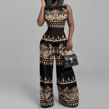 Plus Size Print Sleeveless Wide Leg Jumpsuit GMAN-29168