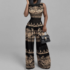 Plus Size Print Sleeveless Wide Leg Jumpsuit GMAN-29168