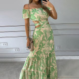 Plus Size One Shoudler Print Maxi Dress GMAN-8157