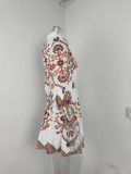 Plus Size V-Neck Lantern Sleeve Printed Dress GMAN-28830