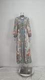 Plus Size V Neck Long Sleeve Print Maxi Dress GMAN-28758