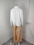 Plus Size Solid Color Shirt And Print Pants Suit GMAN-28494