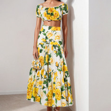 Plus Size Sexy Printed Top Half Body Skirt Set GMAN-28994