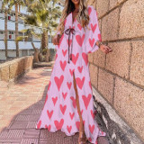 Plus Size Print V Neck Tie Up Maxi Dress GMAN-21383