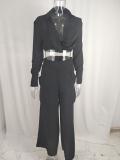 Plus Size Long Sleeve Solid Color Shirt Two Piece Pants Set GMAN-8777
