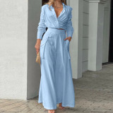 Plus Size Long Sleeve Solid Color Shirt Two Piece Pants Set GMAN-8777