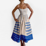 Plus Size Fashion Printed Pleated Big Hem Camisole Dress GMAN-28744