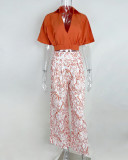 Plus Size Soid Color Shirts Print Pants Suit GMAN-9066
