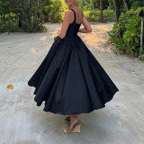 Plus Size Solid Color Sleeveless Big Swing Maxi Dress GMAN-28183