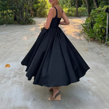 Plus Size Solid Color Sleeveless Big Swing Maxi Dress GMAN-28183