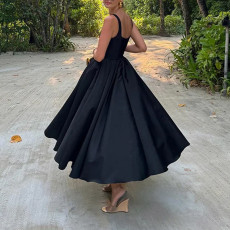 Plus Size Solid Color Sleeveless Big Swing Maxi Dress GMAN-28183