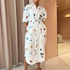 Plus Size Print Tie Up Lapel Shirt Dress GMAN-25113