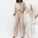 Plus Size Solid Color Loose Shirt Pants Suit GMAN-22010