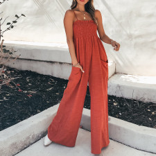 Plus Size Solid Color Sling Pleated Jumpsuit GMAN-9050